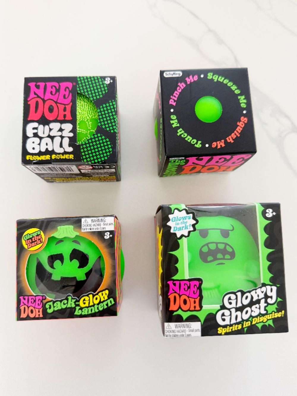 🎃 Rare NeeDoh Halloween Green SET of 4 💚 Ghost Lantern Fuzz Ball Groovy Glob